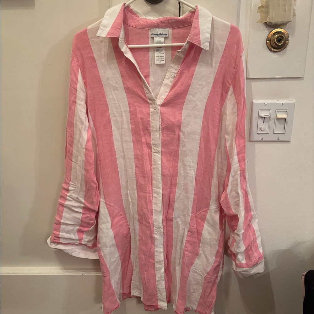 Tommy Bahama Pink and White Striped cover up